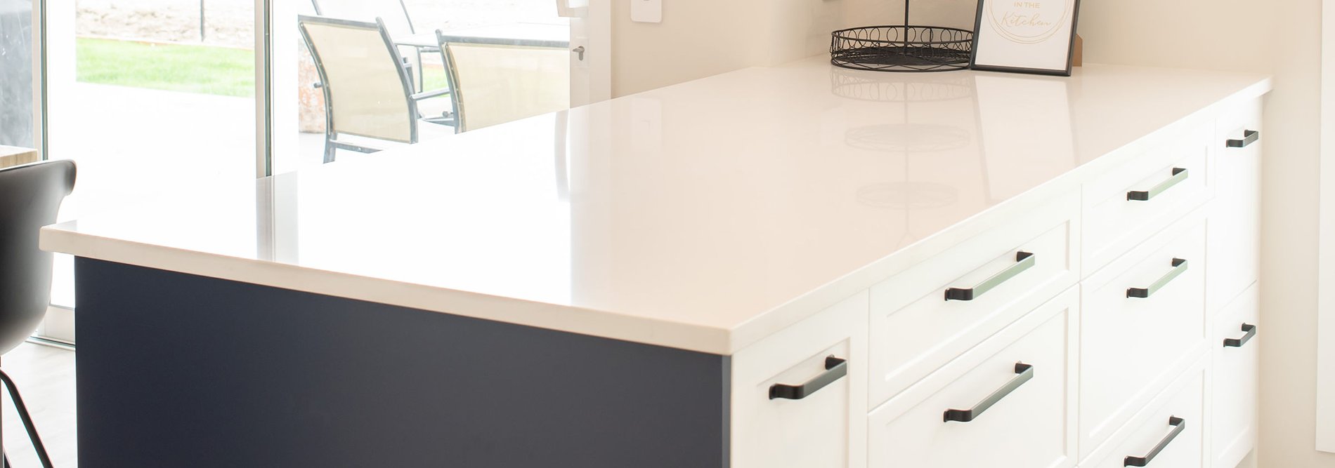 Clean and sleek white kitchen counter top