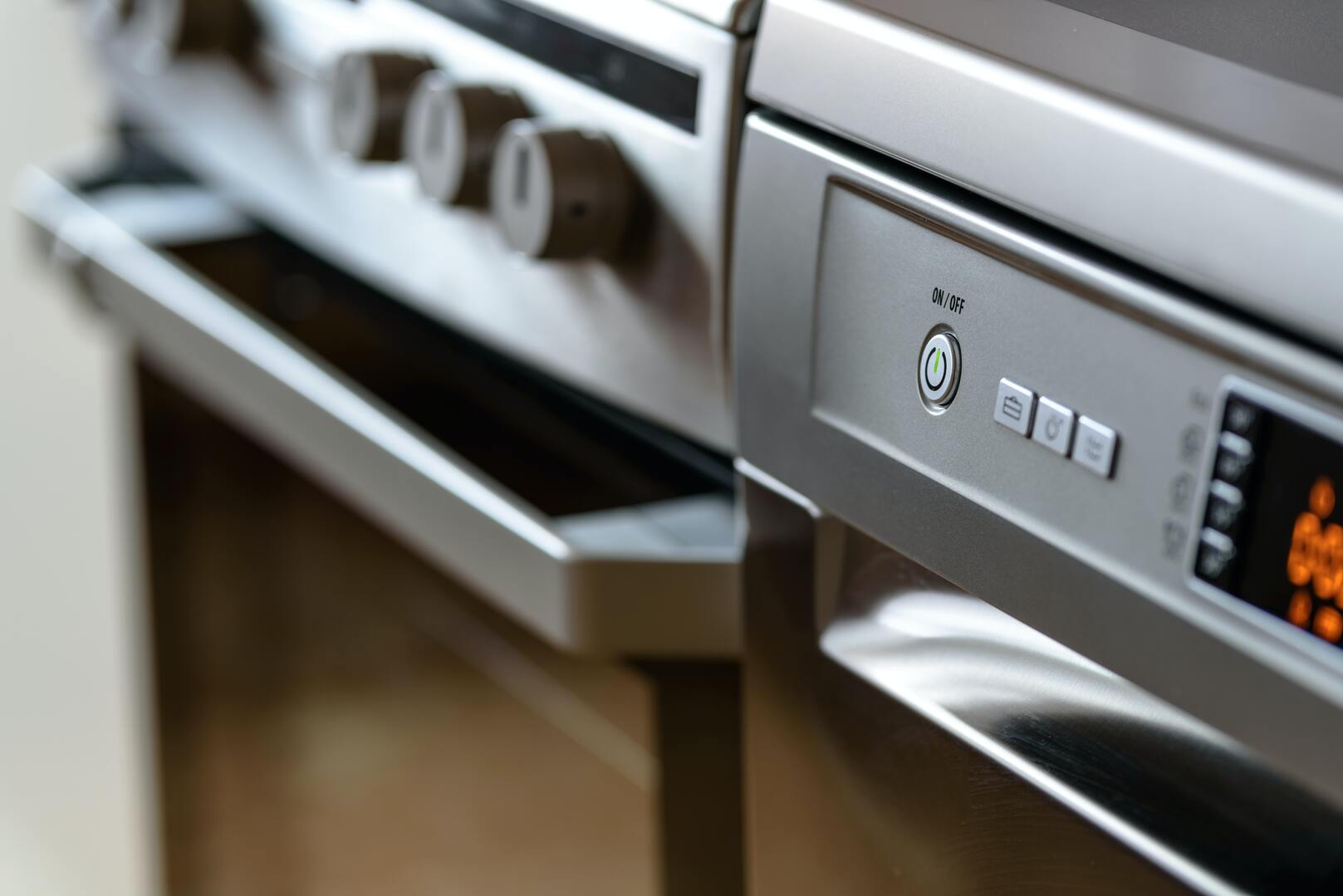 close up of stainless steel appliances