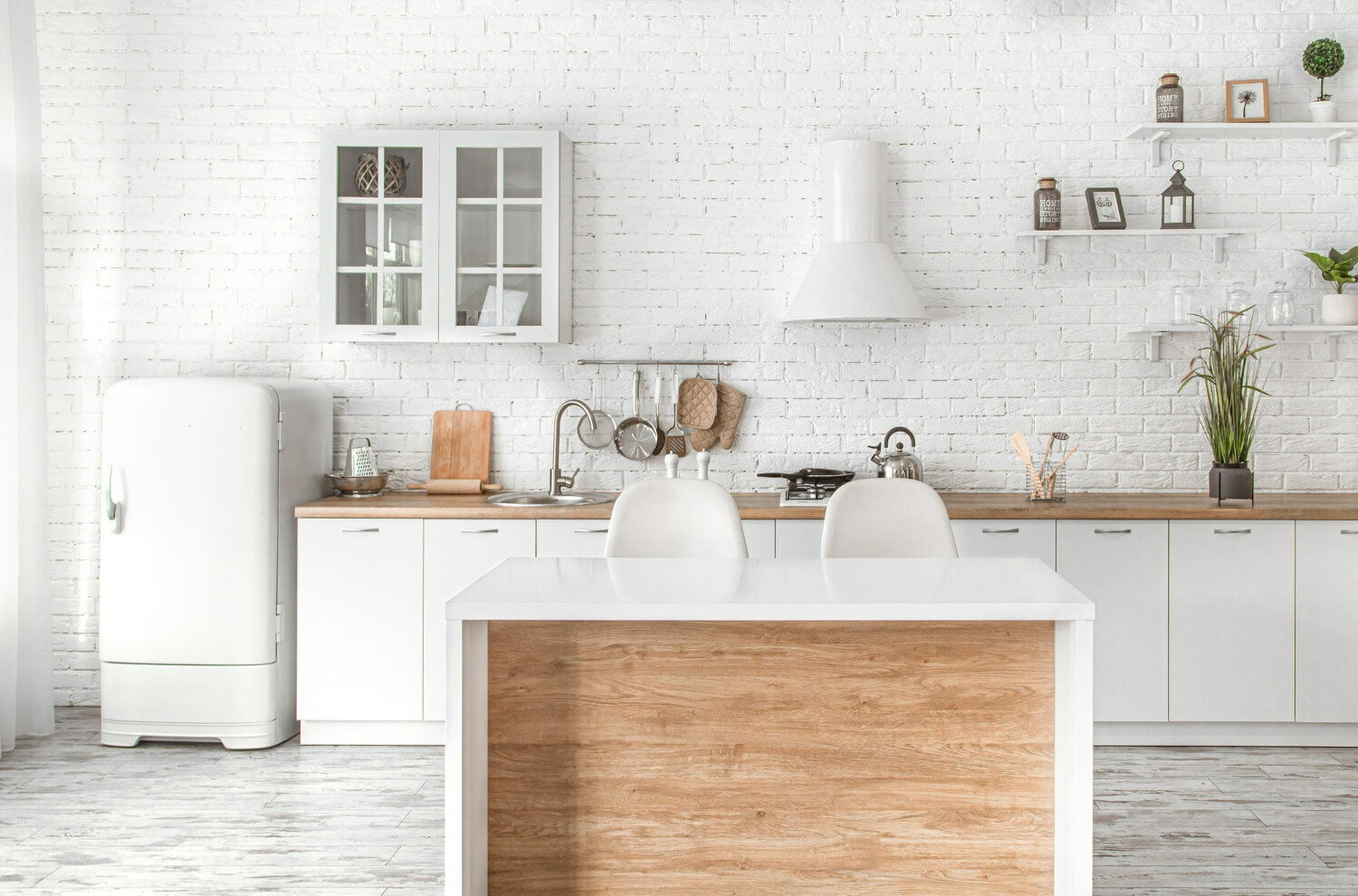modern stylish kitchen with kitchen accessories household appliances